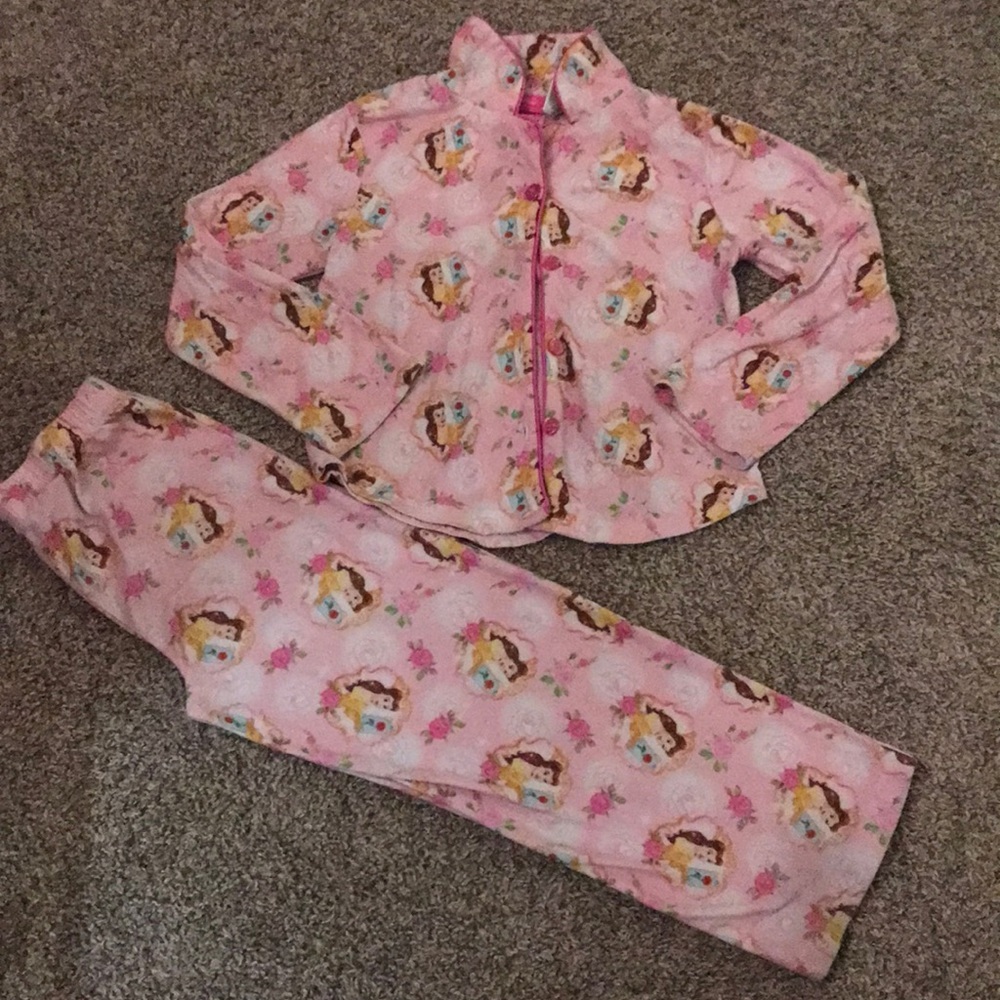 Disney Princess Belle Pink Pjs Button Down Long Sleeve Top and Pants